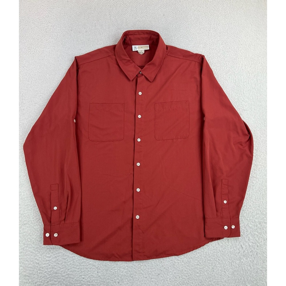 ExOfficio Shirt Mens Large Red Insect Shield Nylon LS Button Up Outdoor Travel